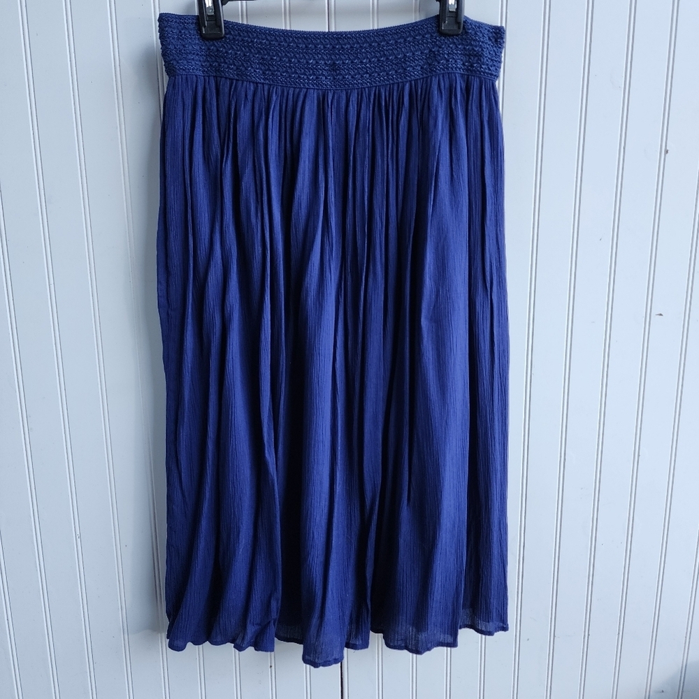 Gypsie Blu Women Blue Flowy Skirt Bohemian Stretchy Elastic Waist Midi Crinkle L